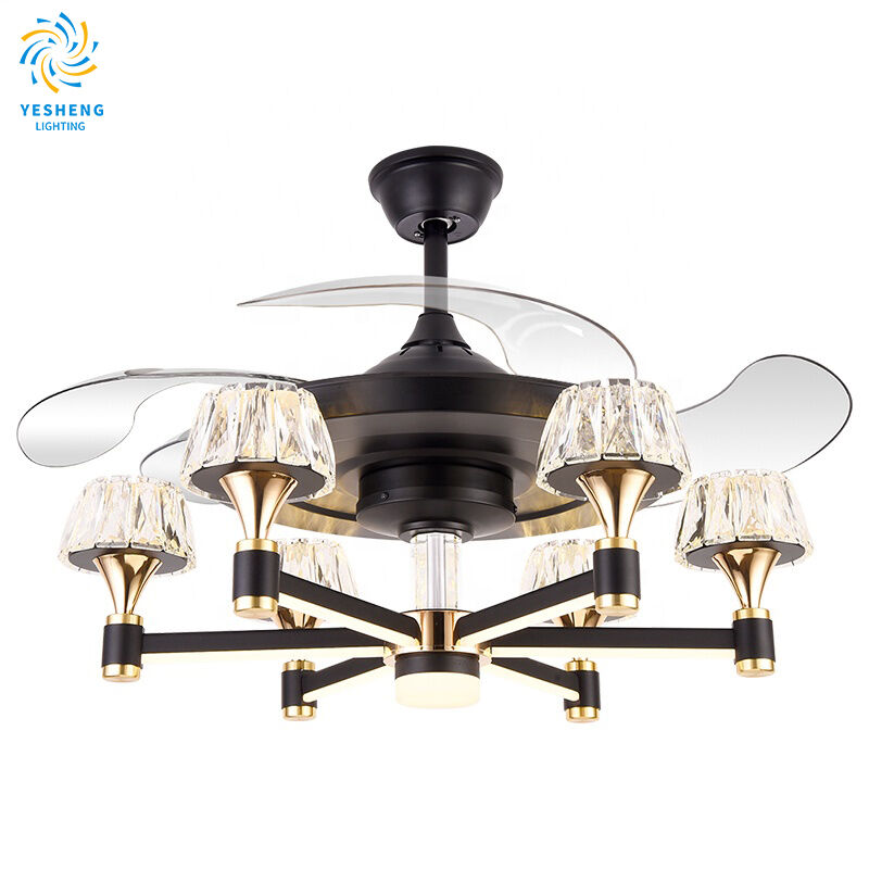 Kitchen Ceiling Fan with Powerful Lamp Crystal Luxury Chandelier Led Roof Lamp with Fan Luxury Elegant Fan Lamps for Living Room