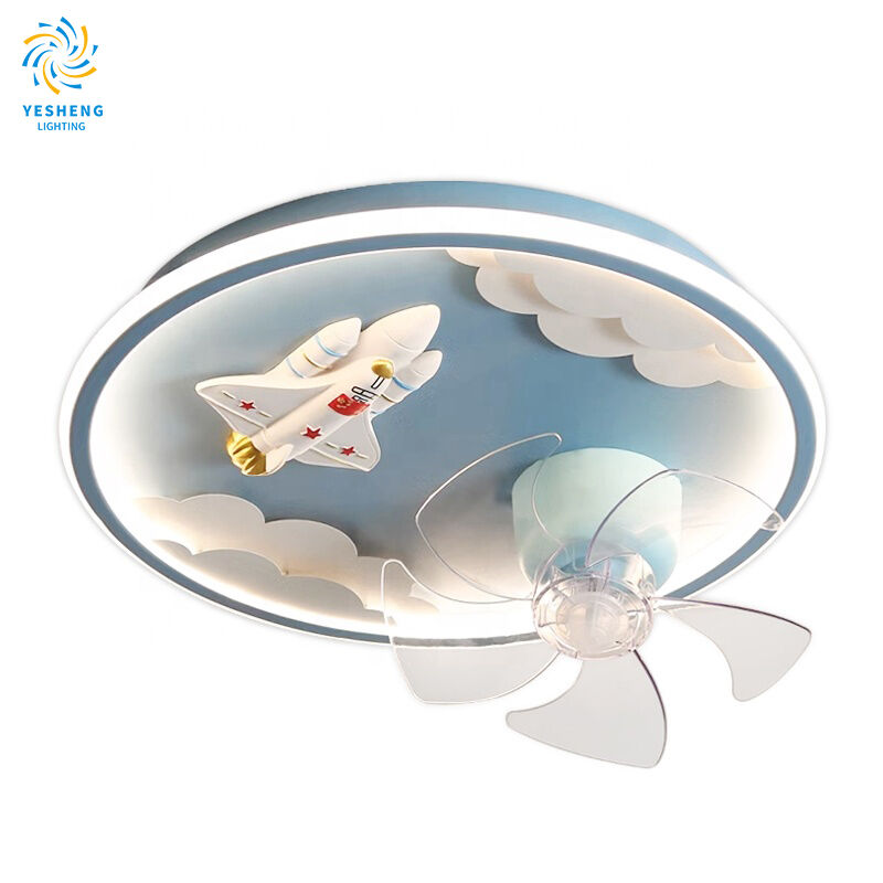 2025 New Model Space Shuttle Ceiling Fan with Light Cartoon Children Room Fan Lamp Shaking Head Airplane Light with Fan