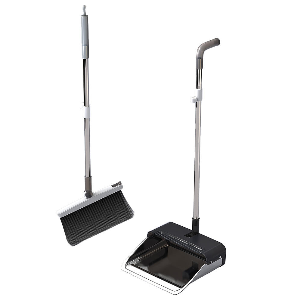 Durable Plastic Broom Set for Home Cleaning Hard Bristles and Foldable Head Dust-Free with Plastic Handle