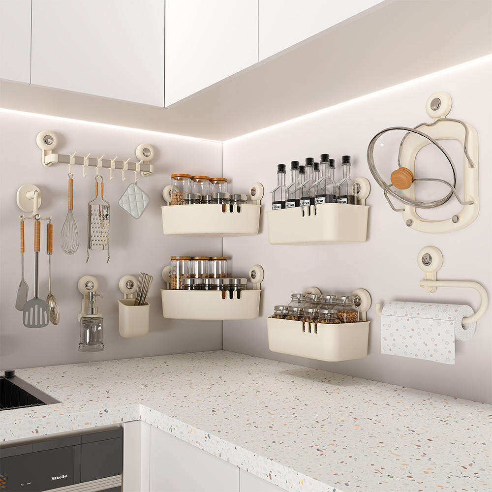 Reusable Single Wall Mounted Rack Holder for Kitchen Bathroom Living Room Corner Basket Shelf Drill-Free Design for Home Storage