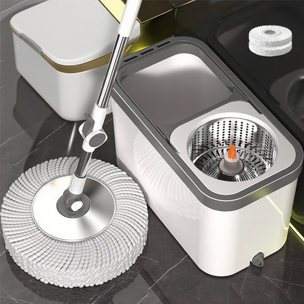 Lovfe Bestseller 360 Degree Design Stainless Steel Floor Cleaning Mop Bucket Set with 2 Microfiber Heads for House Cleaning