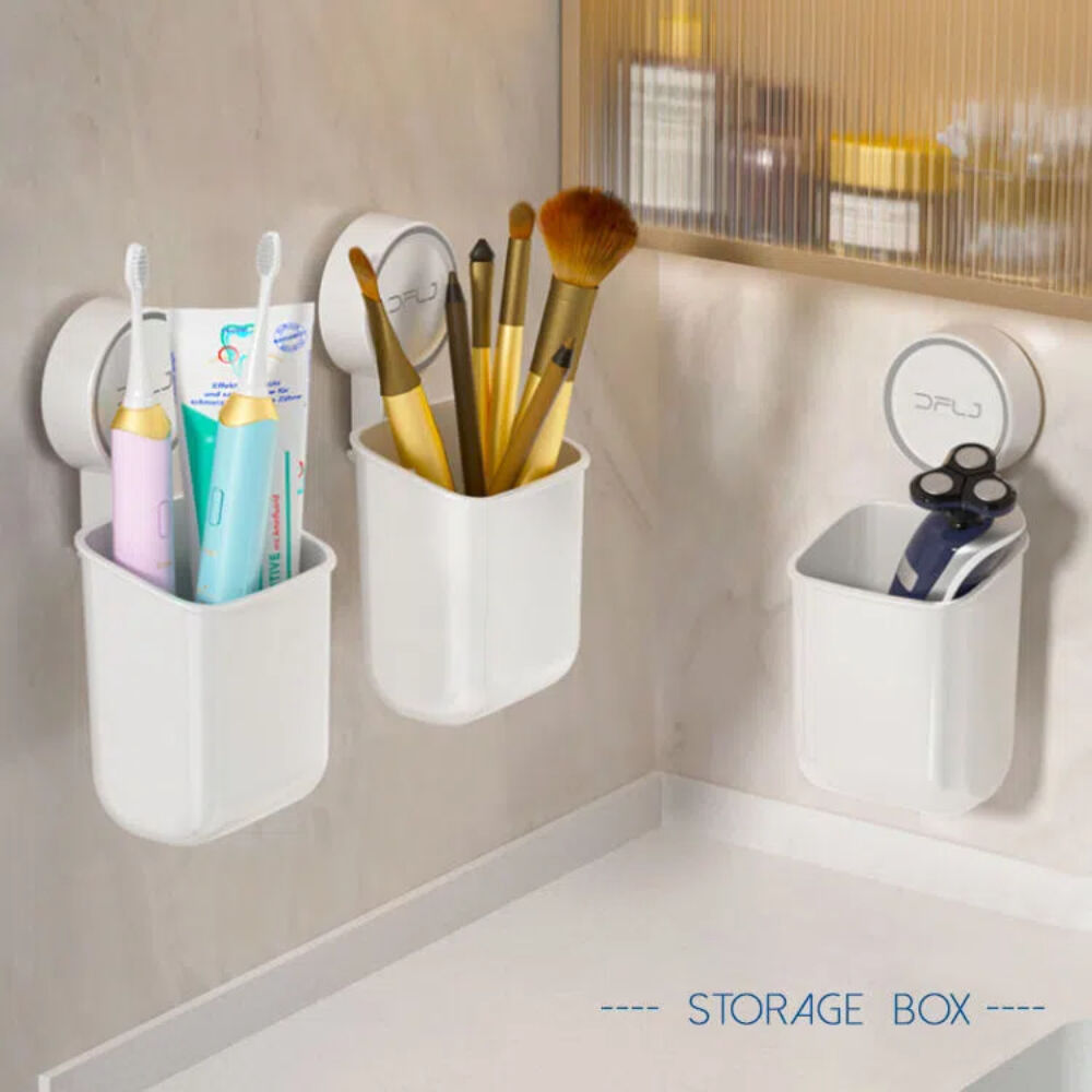 Household Seamless Storage Box Suction Cup Non-Perforated Single Tier Vacuum Press Wall Detachable Reusable for Bathroom Use