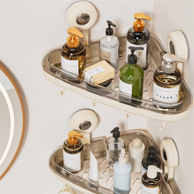 Detachable Wall Mounted Non Perforated Load-bearing 15kg Reusable Corner Suction Cup Storage Rack Bathroom Kitchen Storage Rack