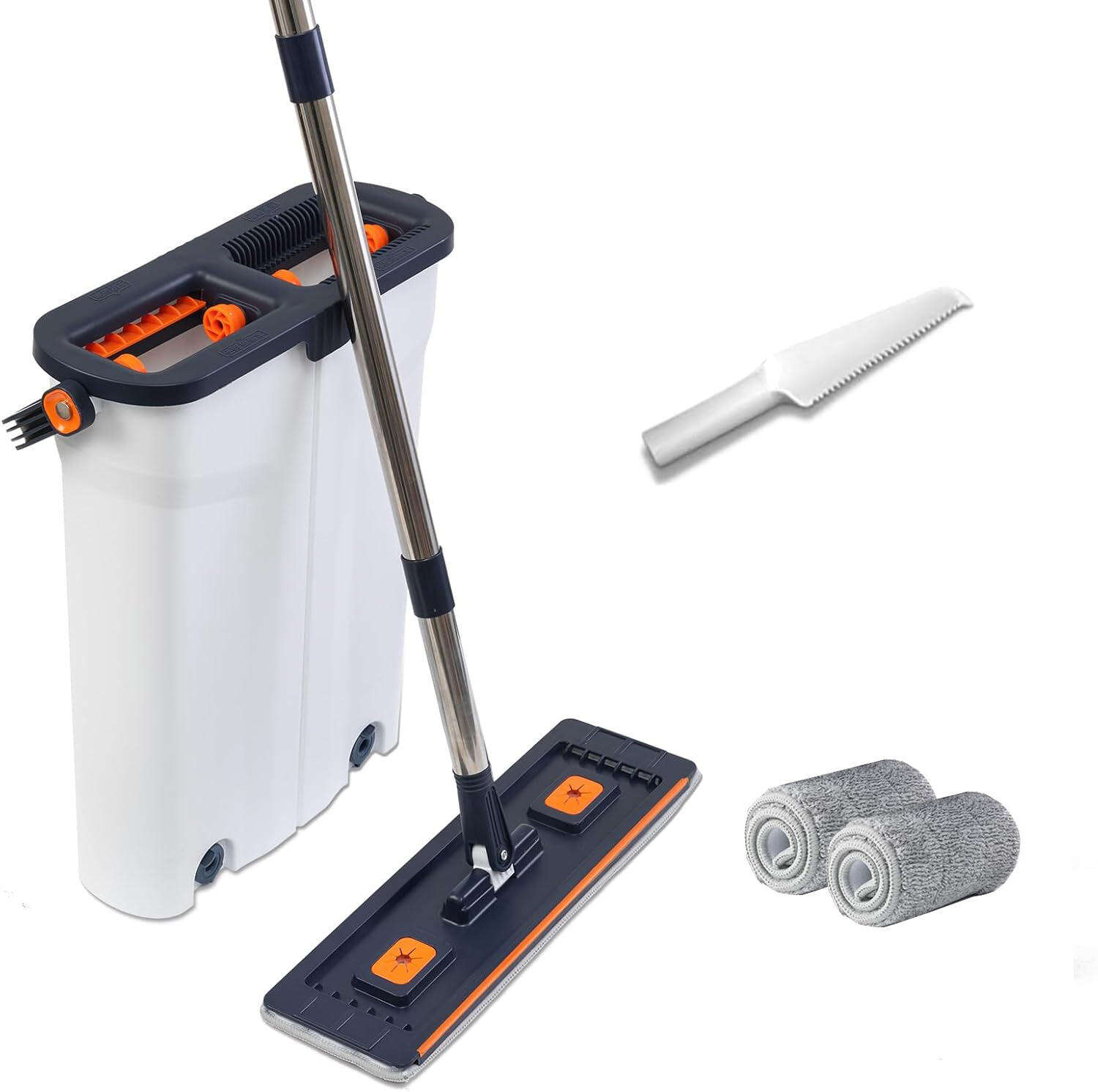 Long Handle Replaceable Mop Head Household Floor Cleaning Ultra-fine Fiber Flat Mop and Bucket Set Rectangular Shape Saves Space