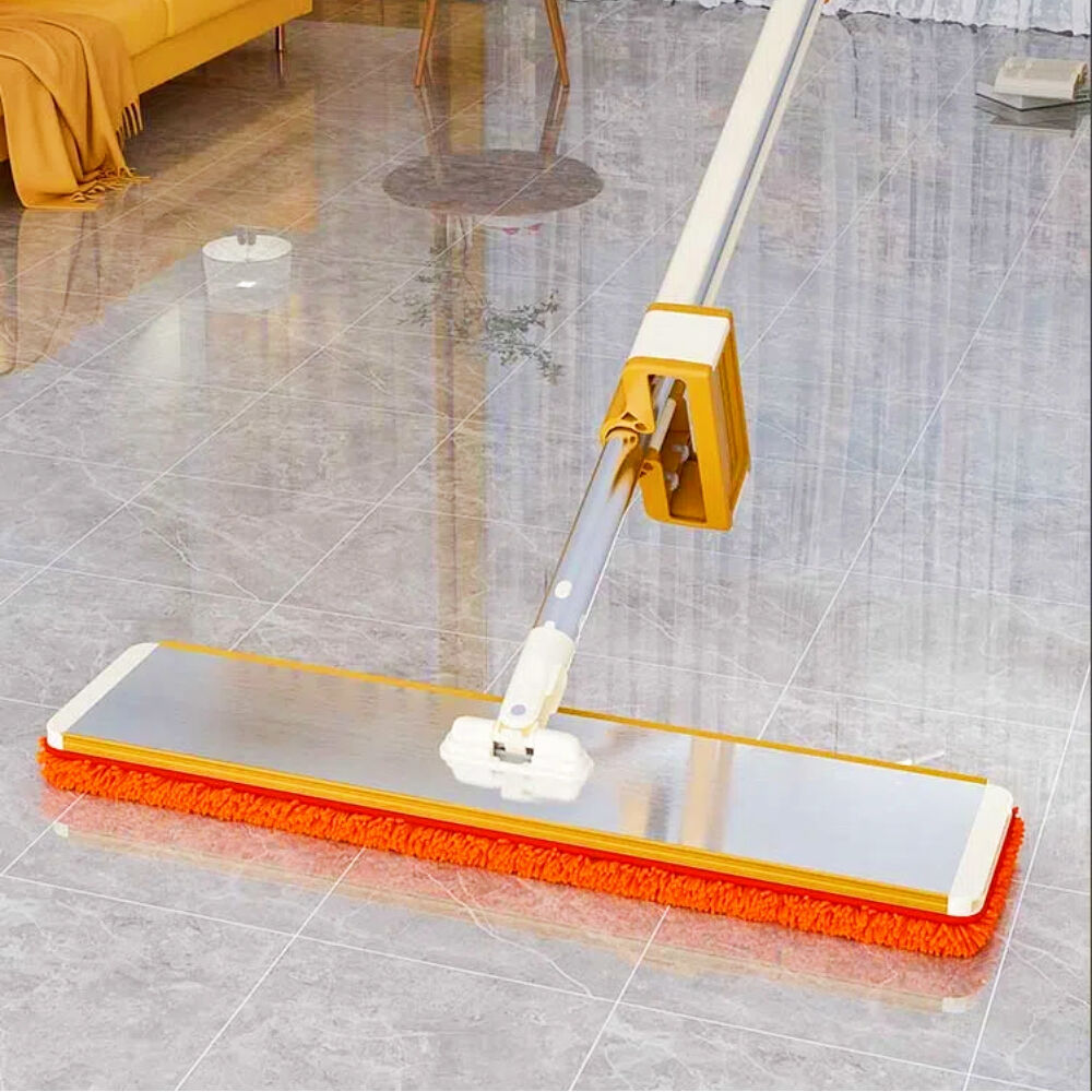 Upgrade 50cm Aluminum Alloy Panel Flat Mop Chenille Material Absorbent Self-Wringer Extendable Handle Stainless Steel Pole Mop