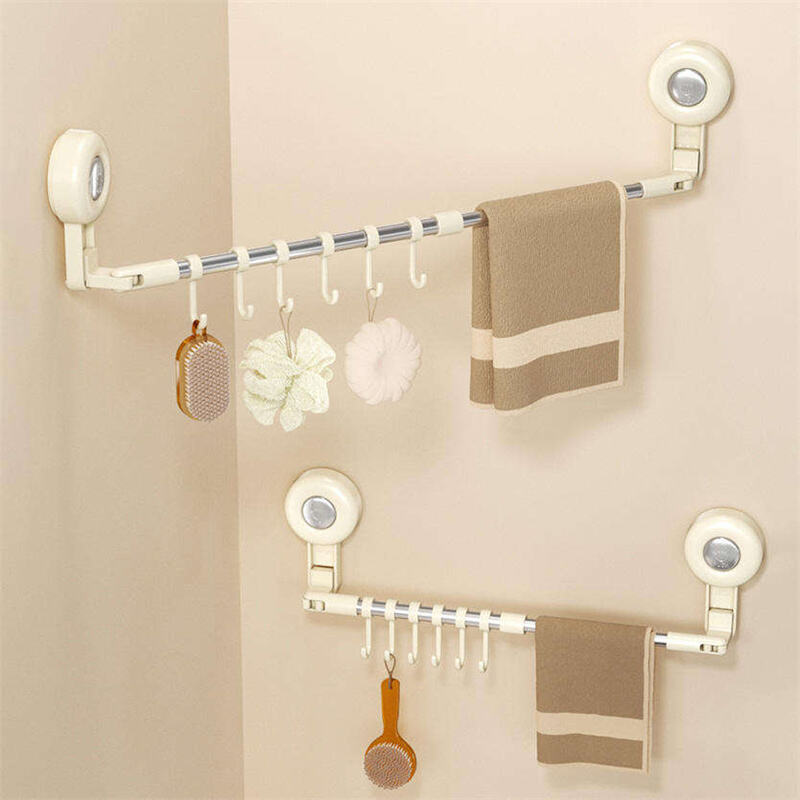Multi Functional Telescopic Towel Rack Bathroom Kitchen Non Drilling Suction Cup Wall Mounted Load-bearing Hook Storage Pole