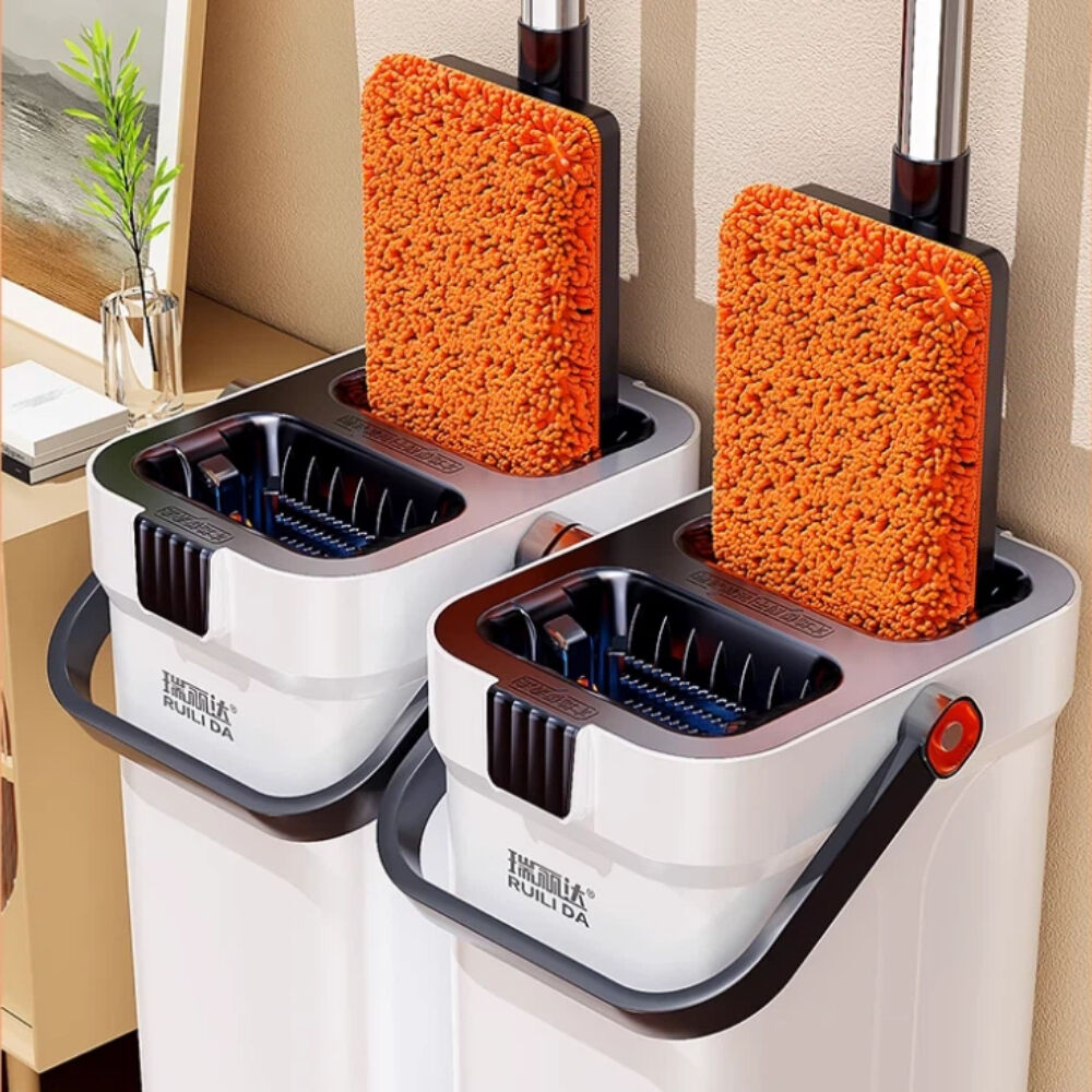 Household Floor Cleaning Tools Chenille Material Long Handle Extendable 40cm Size Flat Mop and Bucket Set with Twisting Device