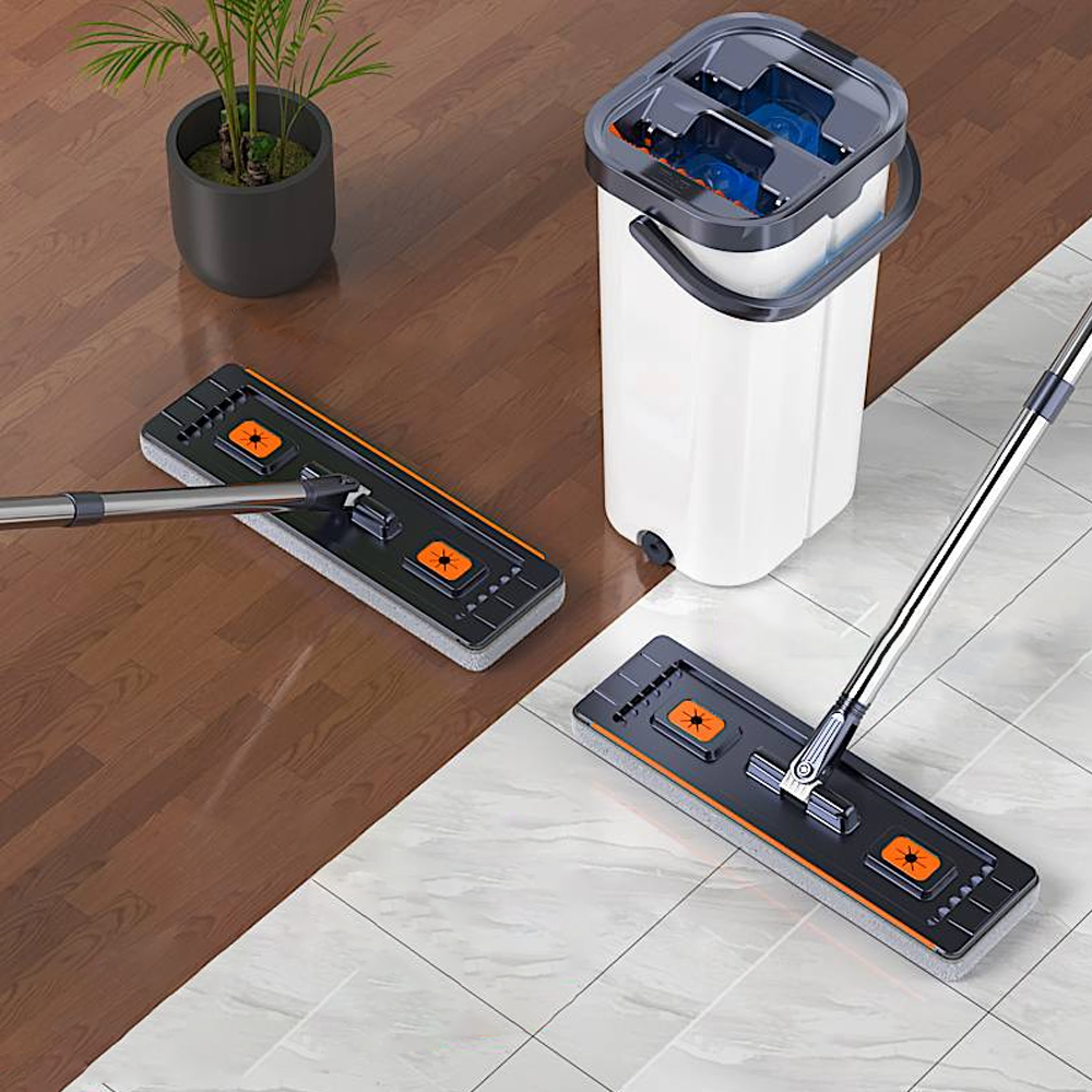 360 Magic Ultra-Fine Fiber Flat Mop Twisting Device Simple Mop Bucket Set for Floor Cleaning Includes Dirty Water Separation Mop