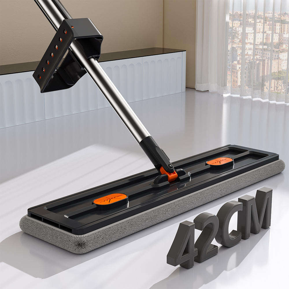Ultra-Fine Fiber Floor Cleaning Mop Stainless Steel Long Handled with Detachable Plastic Panel and Replaceable Cloth Head