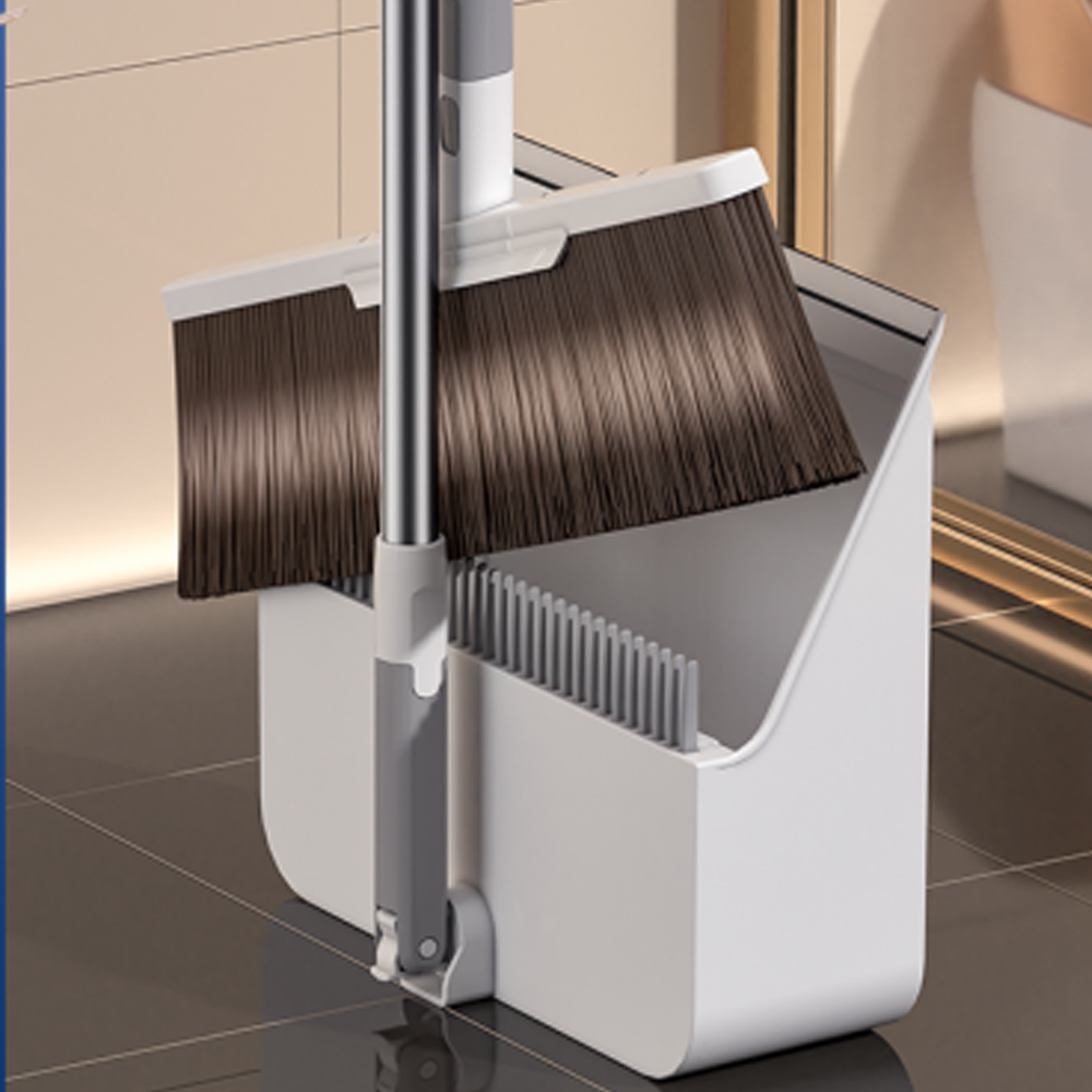 32cm Plastic Household Cleaning Set Rotatable Broom Dustpan with Soft Bristles Foldable Standing Windproof Non-Tumbling Design