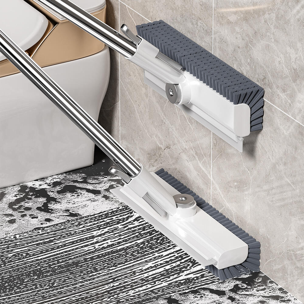 2-in-1 Detachable Long Handled Scraper Broom Household Cleaning Brushes for Floor Tile Carpet Pet Hair Toilet Gap Cleaning Brush