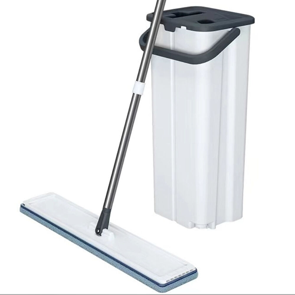 Home Use 360 Rotary Magic Mop Set with Steel Pole Stainless Steel Plastic Flat Mop Bucket Handle Hands-Free Floor Cleaning Tool