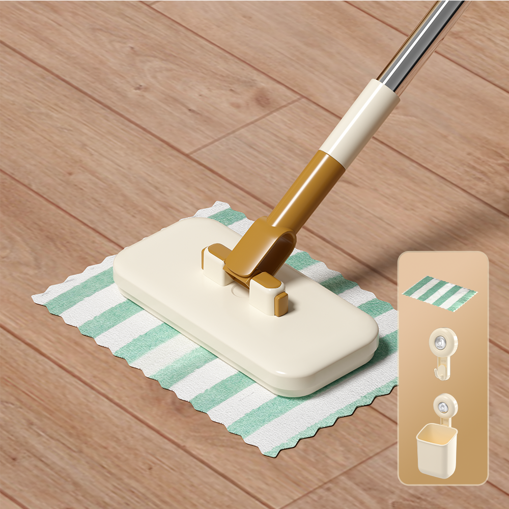 Replaceable Wet Wipes Towel Refills Microfibre Fabric Flat Mop Holder Self-Wringer Extendable Handle Stainless Steel for Mops