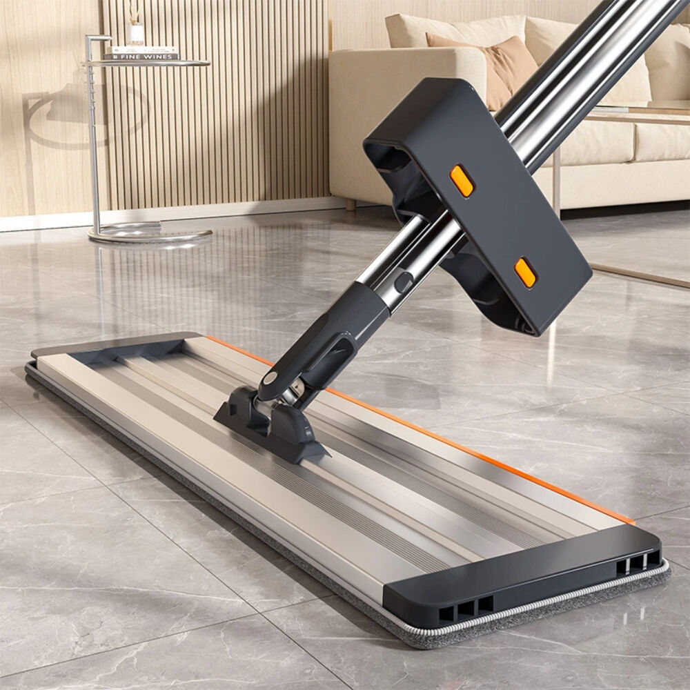 Ultra-Fine Microfiber 42cm Flat Mop Set Stainless Steel Extendable Handle Self-Wringer High Dehydration Rate for Home Office