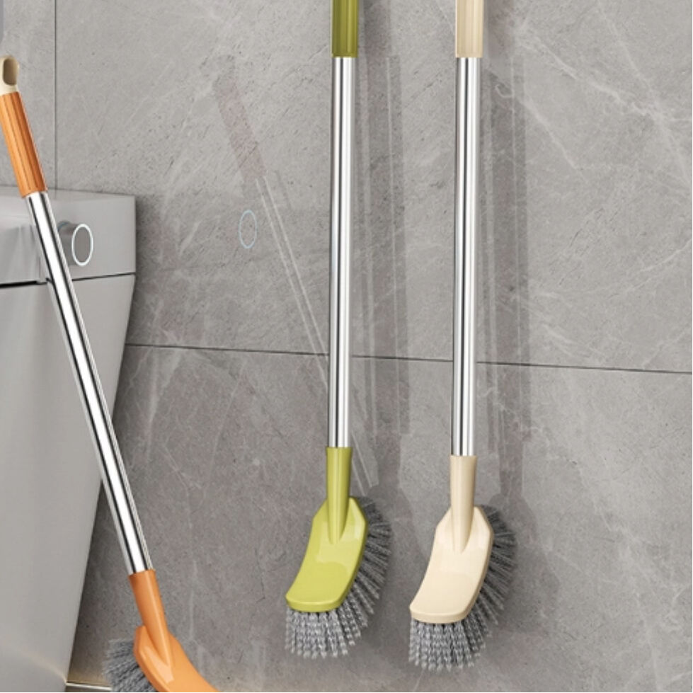 Arc-Shaped Hard Bristle Toilet Cleaning Brush with PP Handle Extended Metal Rod for Bathroom Floor Gap Cleaning