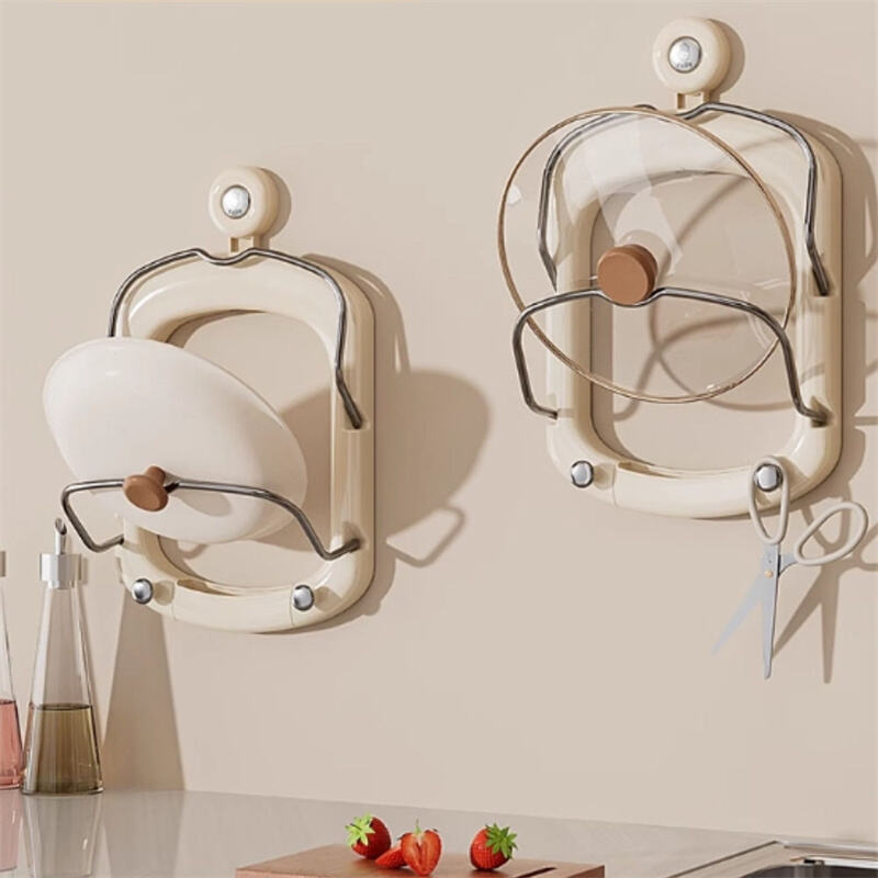 Non Drilling Destructive Wall Mounted Super Strong Load-bearing Double Suction Cup Pot Cover Detachable Kitchen Storage Rack