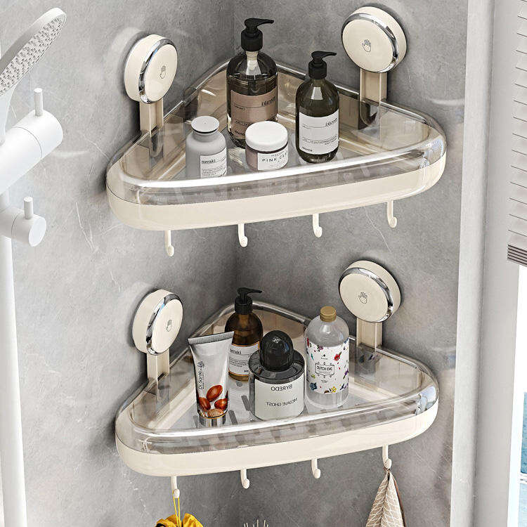 Detachable Wall Mounted Non Perforated Load-bearing 15kg Reusable Corner Suction Cup Storage Rack Bathroom Kitchen Storage Rack