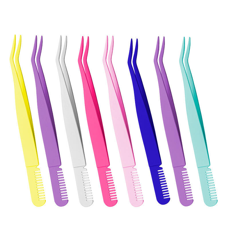 Stainless steel eyebrow tweezers with comb colorful eyebrow tweezers