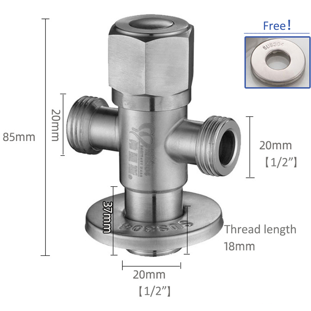Stainless Steel 3-Way Angle Valve - Bathroom & Kitchen Water Flow Control Plumbing Fixture