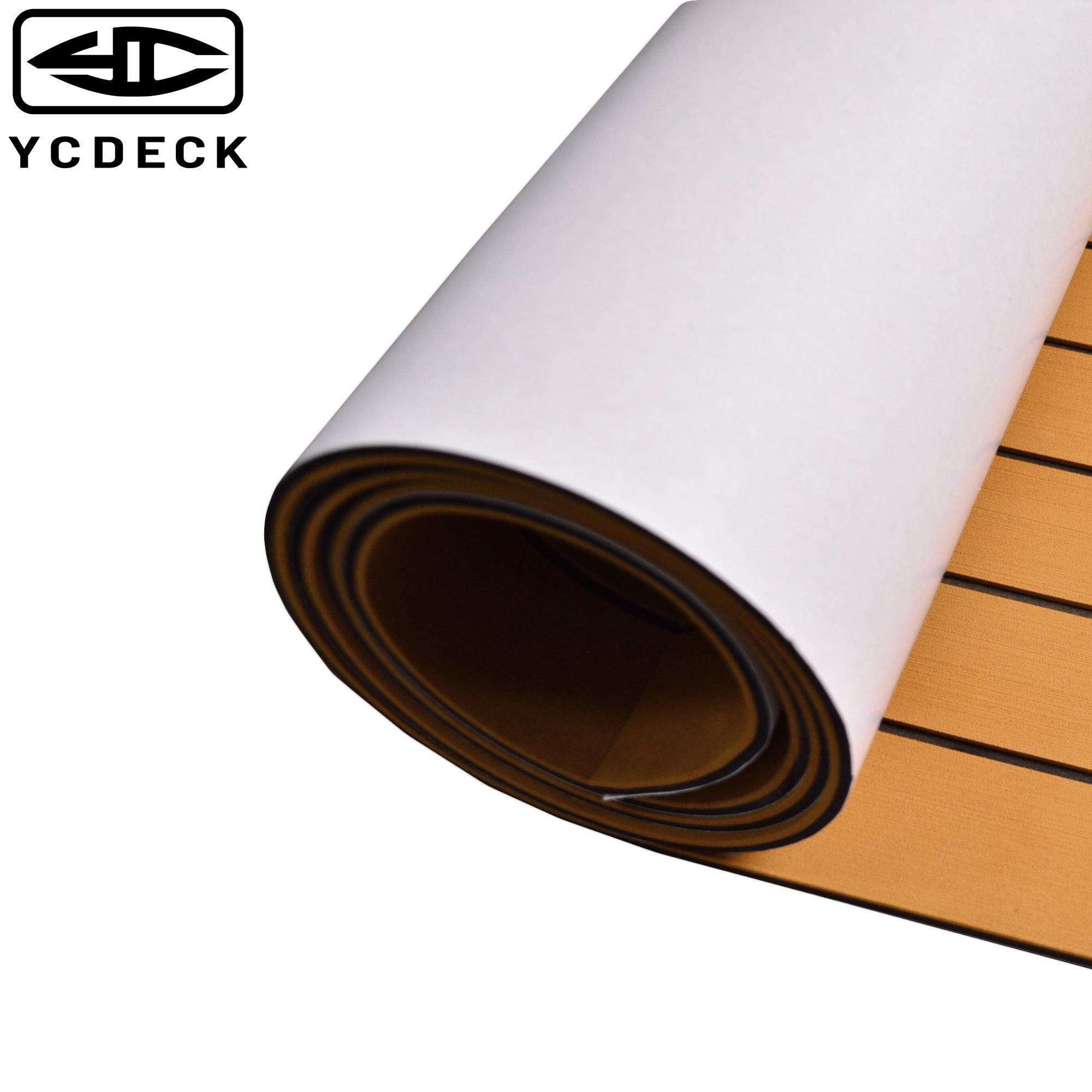 YCDECK Boat Flooring EVA Foam Self-Adhesive 96''x45.6''/36''/21.6''/16.8'' Faux Teak Marine Boat Decking Sheet for Motorboat RV Yacht Kayak Swim Platform