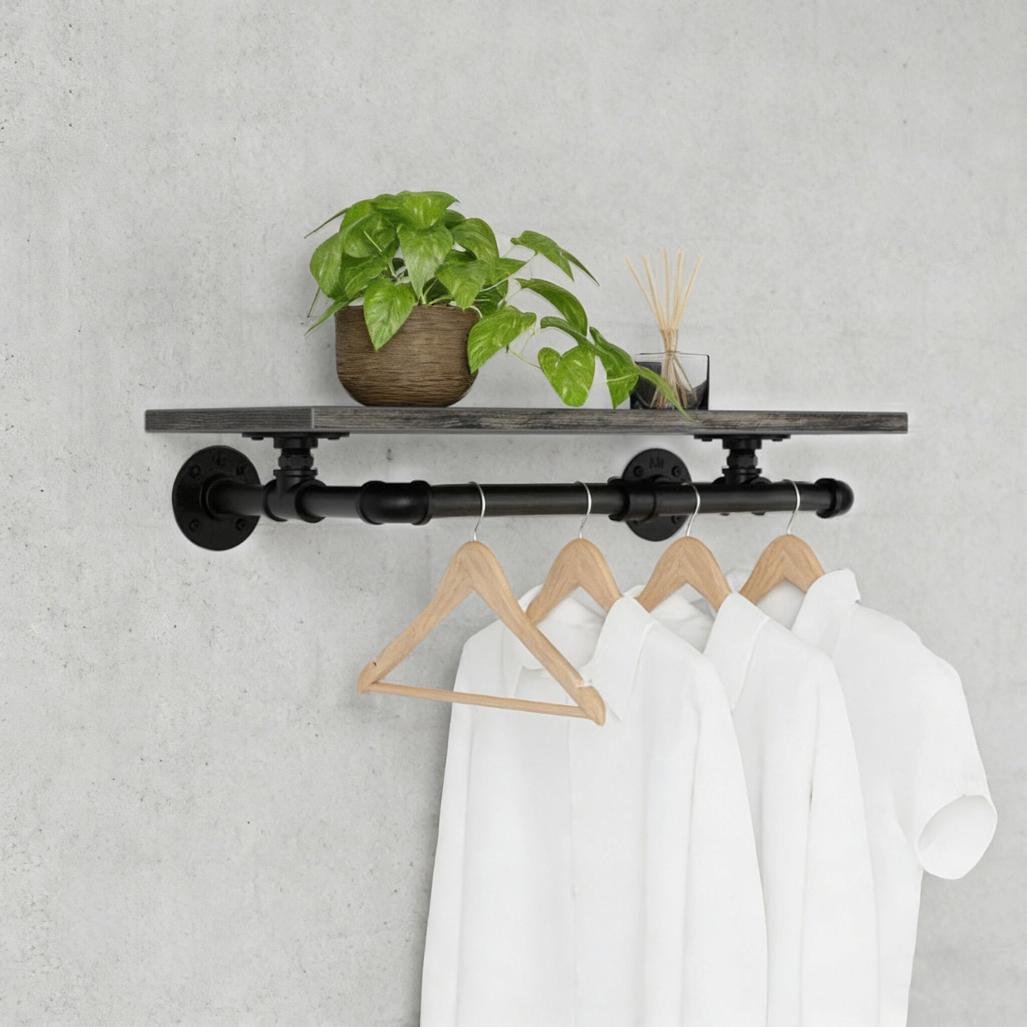 Industrial shelf with coat rack set