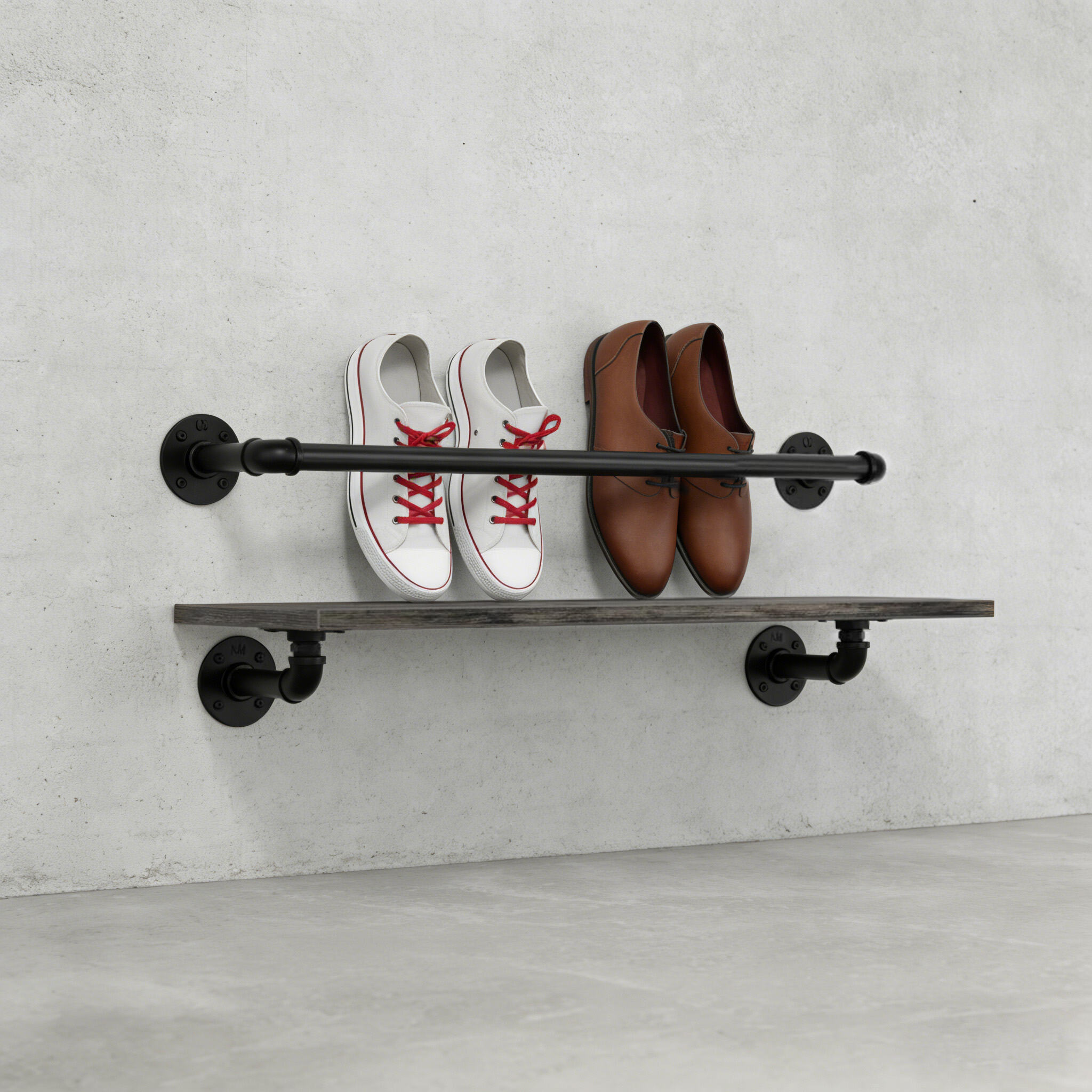 Industrial wall-mounted shoe rack set