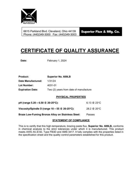 CERTIFICATO DI GARANZIA DELLA QUALITÀ