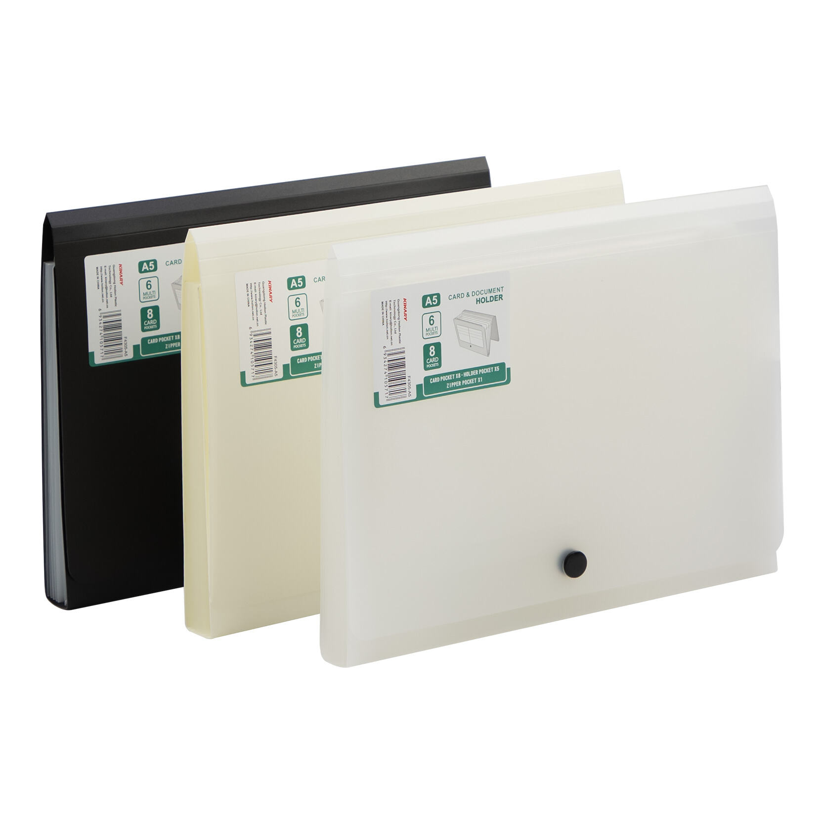 F4305-A5 |  A5  Card & Document Holder WITH 5 POKCET/ZIPPER BAG/8 CARDS