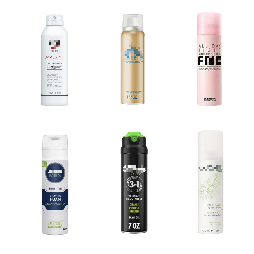 Cosmetic products using bag on valve continuous spray packaging