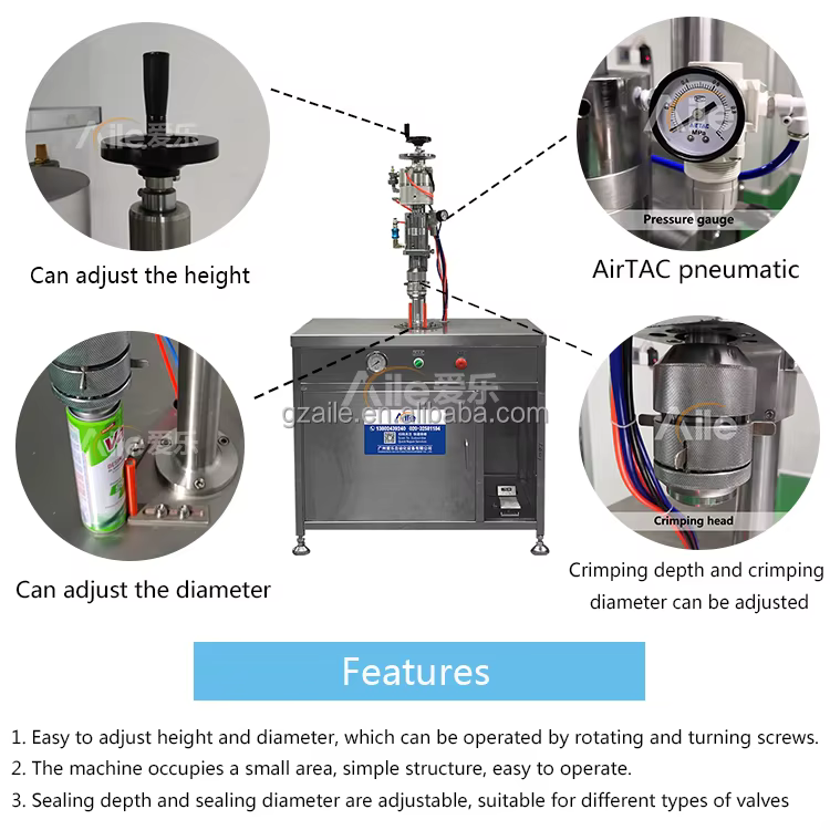 Manufacturer Semi Automatic Aerosol Can Sealing Machine Valve Crimping  Equipment  Tin Valve Crimper details
