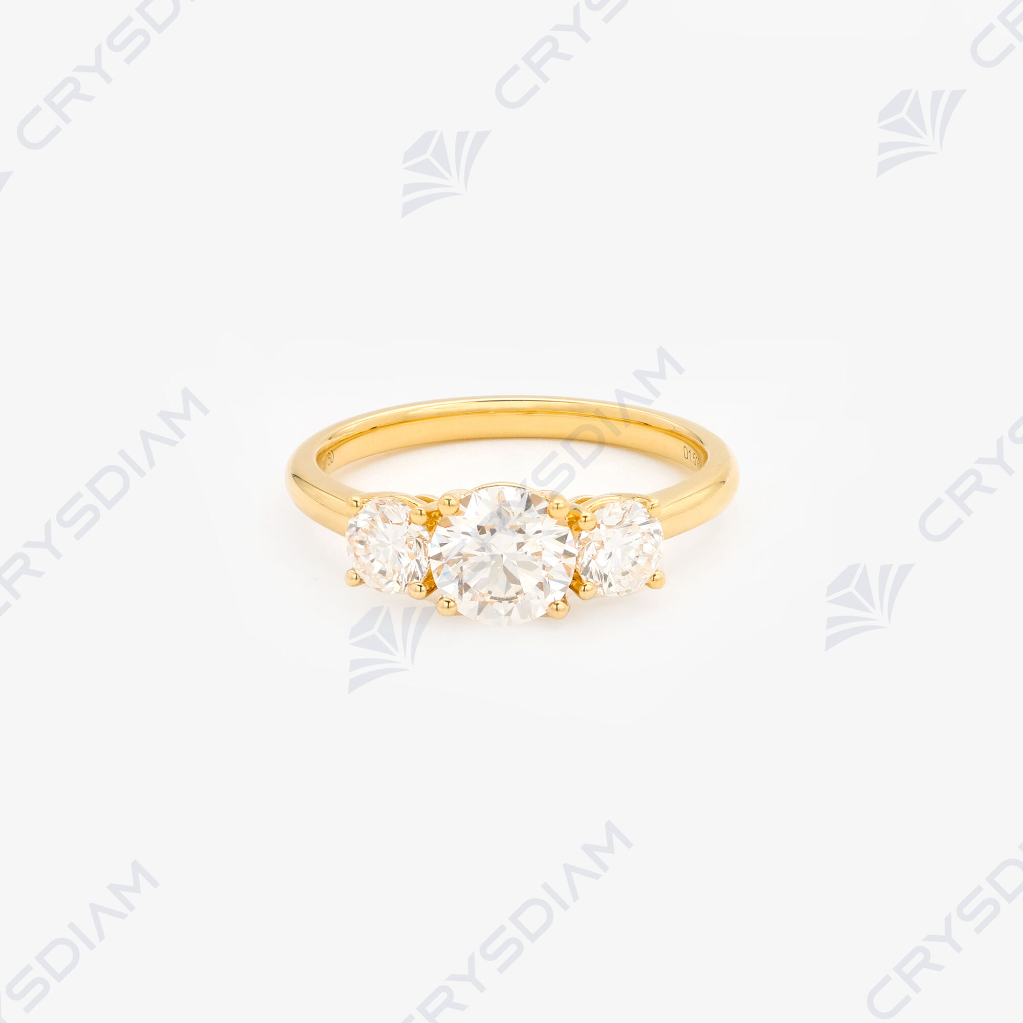 Round shape three-stone ring, TW1.51ct, 18KY