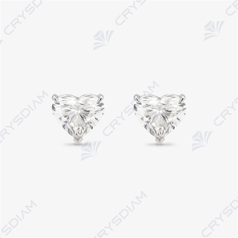 Heart shape solitaire stud earrings, TW2.25ct, 18KW