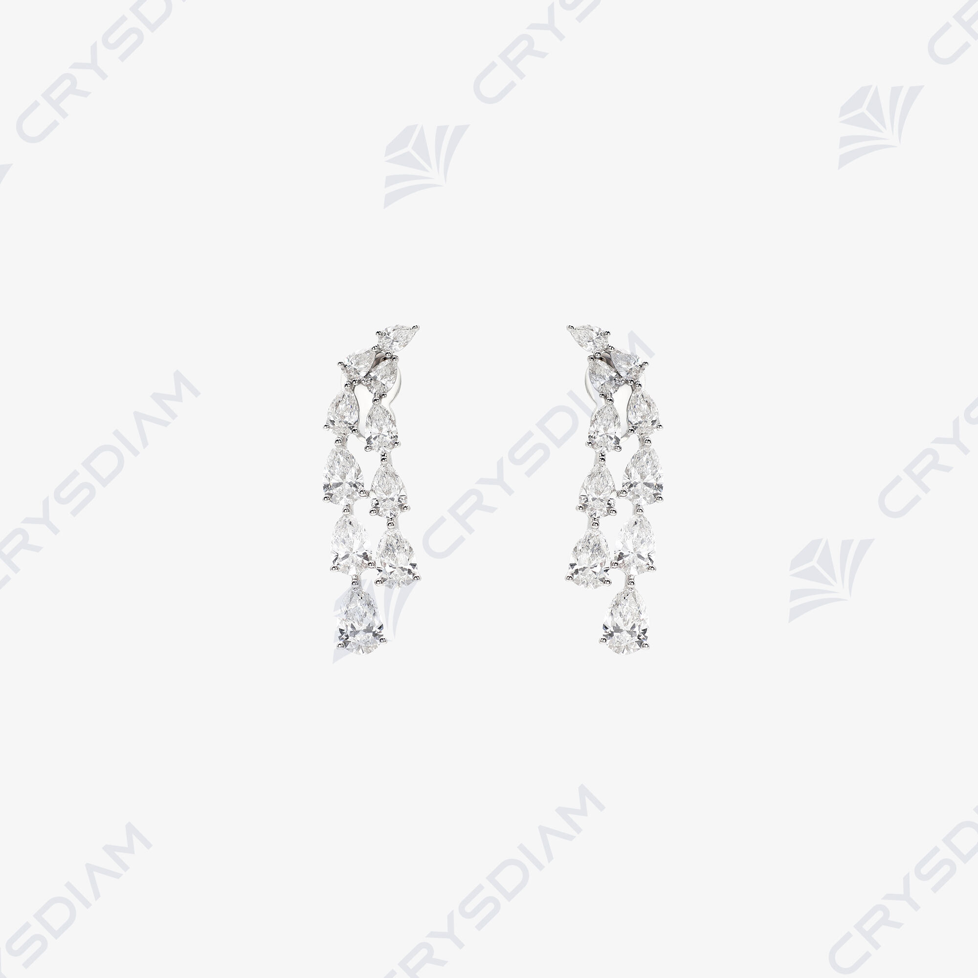 Pear shape magnificent drop earrings, TW4.90ct, 18KW