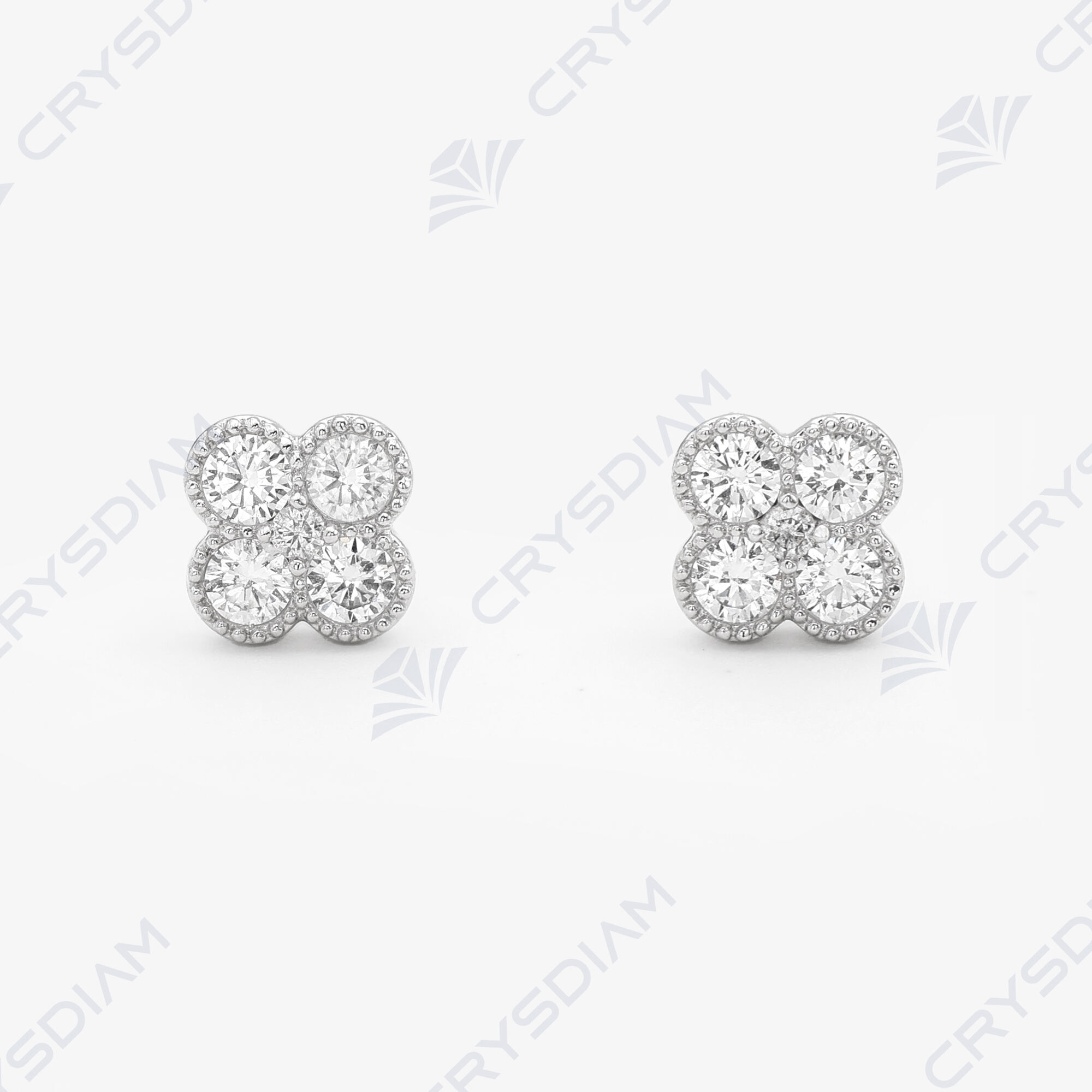 Round shape four-leaf clover earrings, TW0.73ct, 18KW