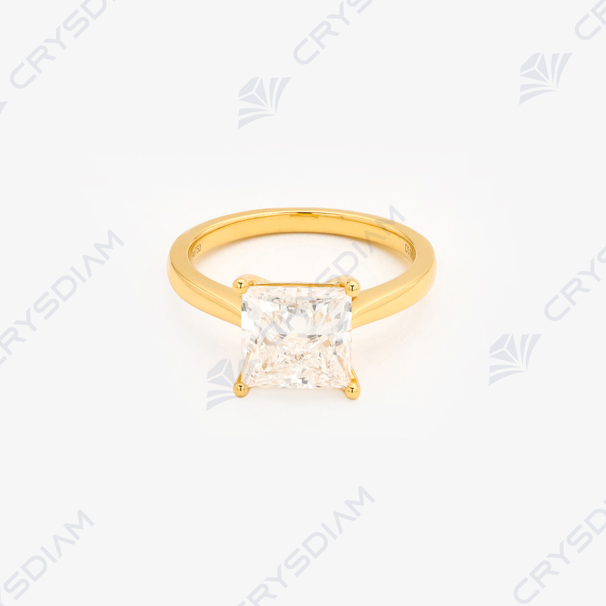 Princess shape solitaire ring, TW2.00ct, 18KY