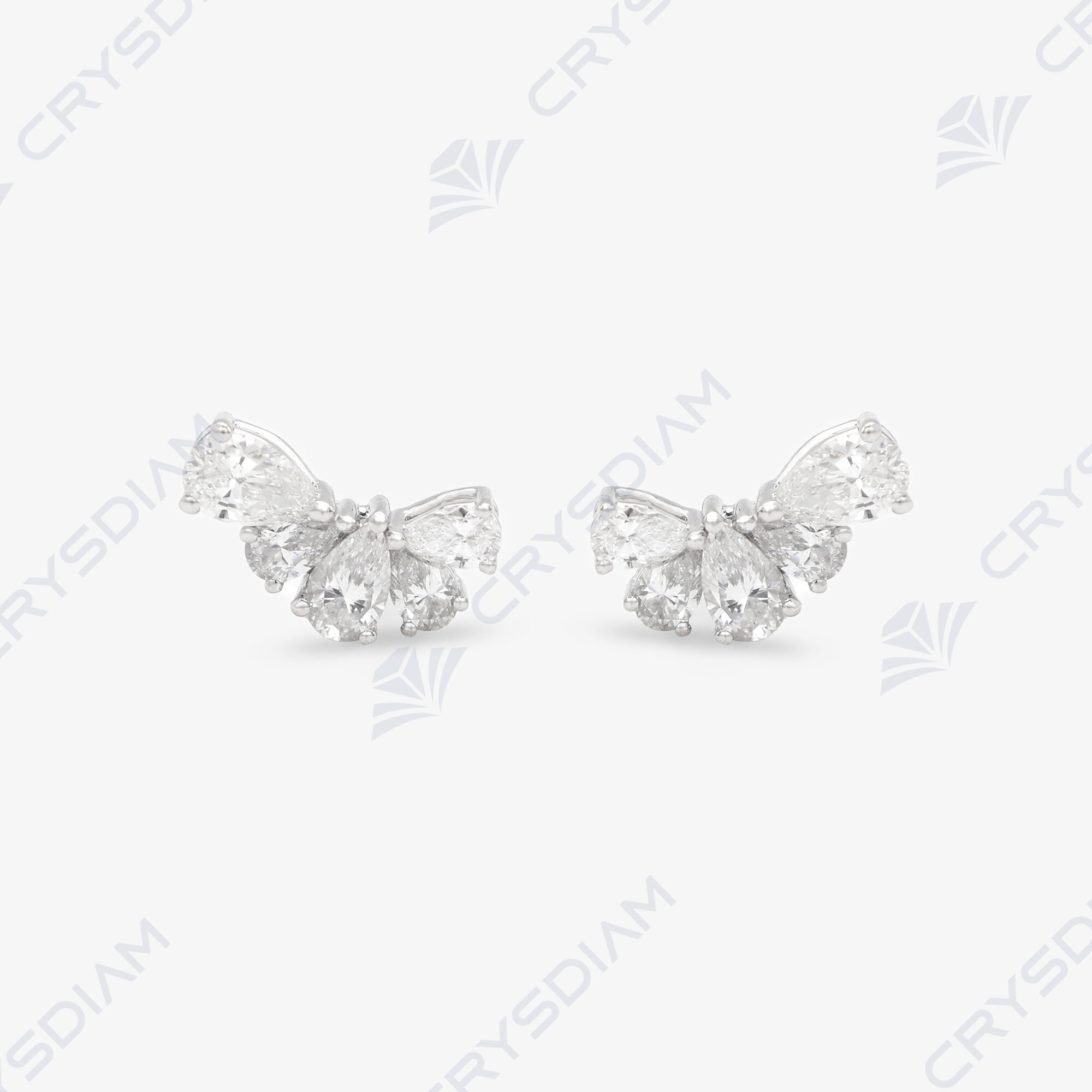 Pear shape stud earrings, TW1.53ct, 18KW