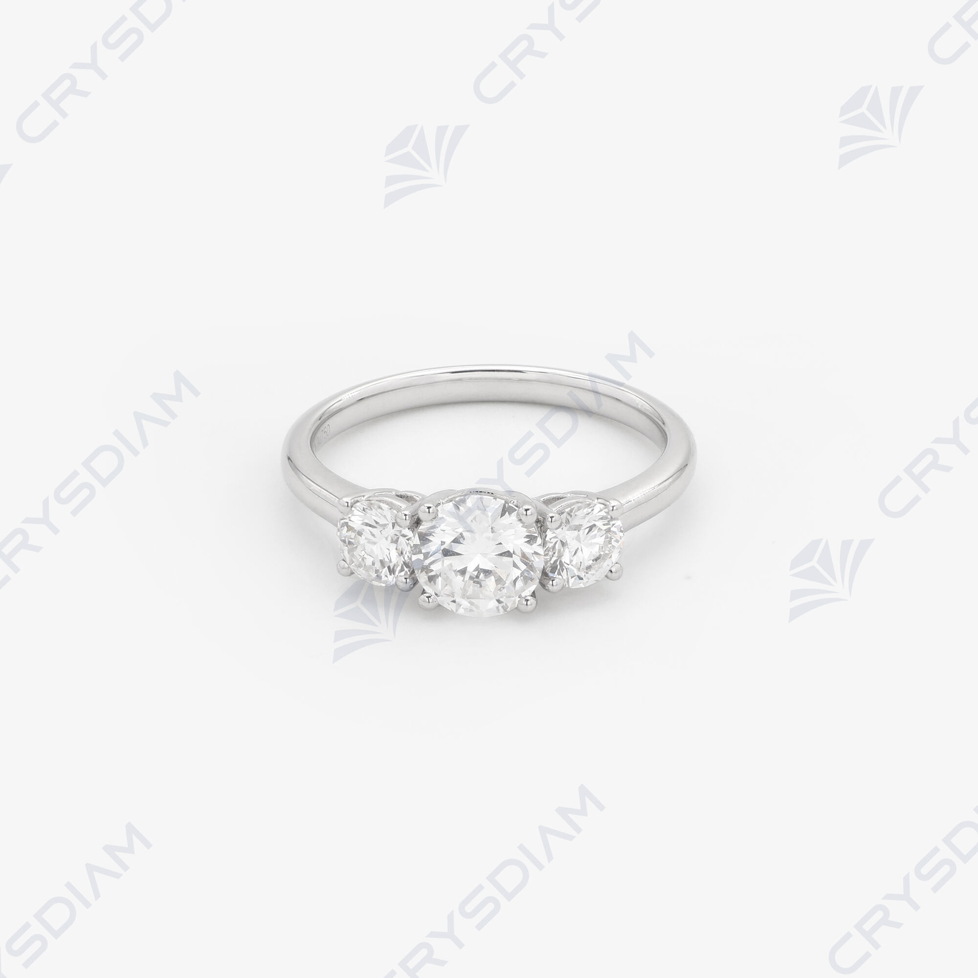 Round shape three-stone ring, TW1.51ct, 18KW