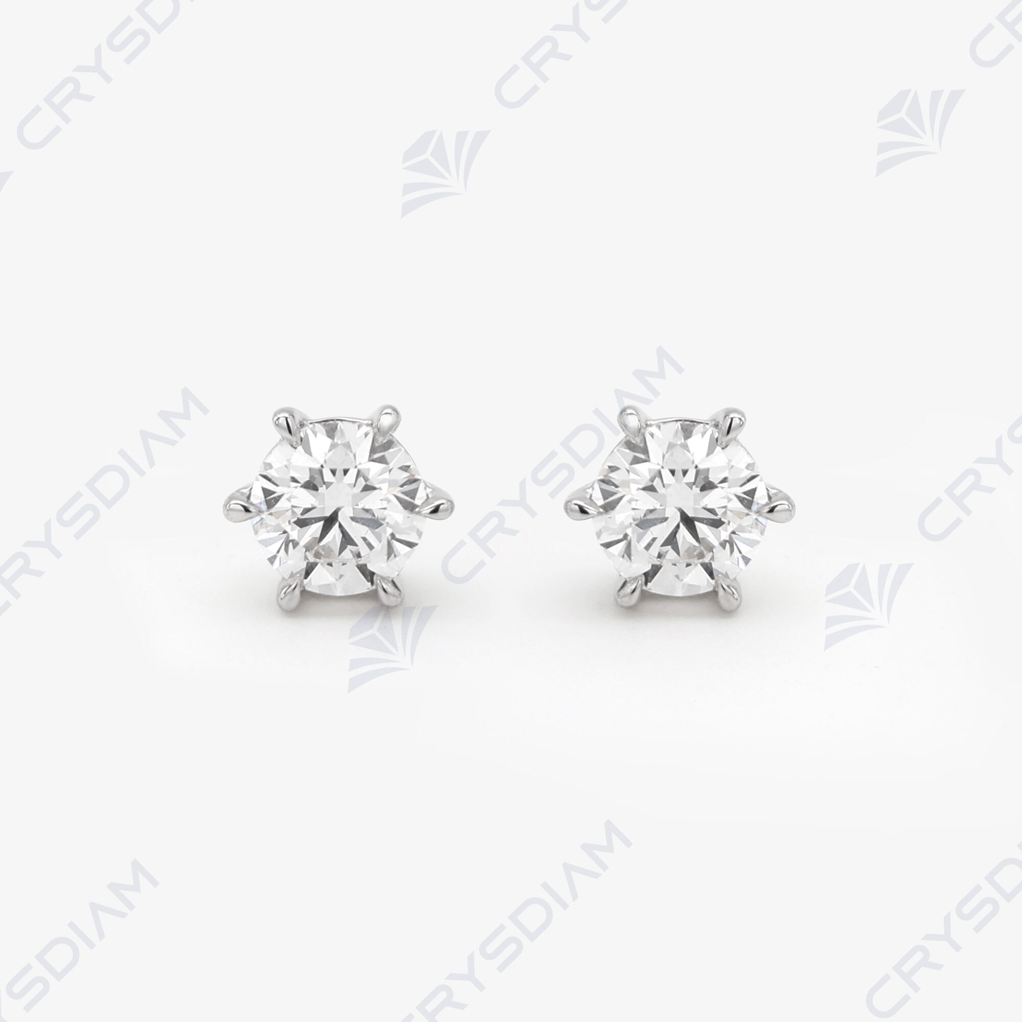 Round shape solitaire stud earrings, TW1.04ct, 18KW