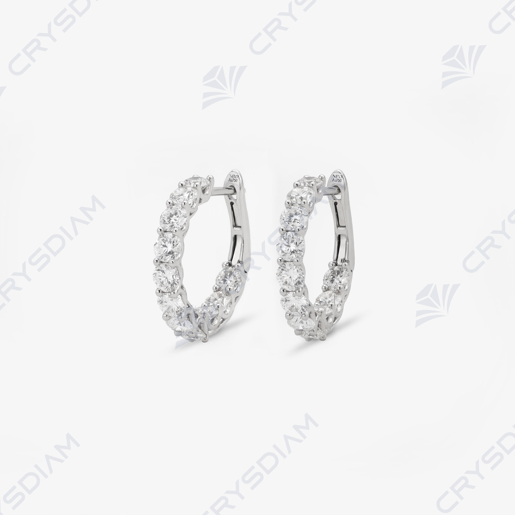 Round shape hoop earrings, TW3.30ct, 18KW