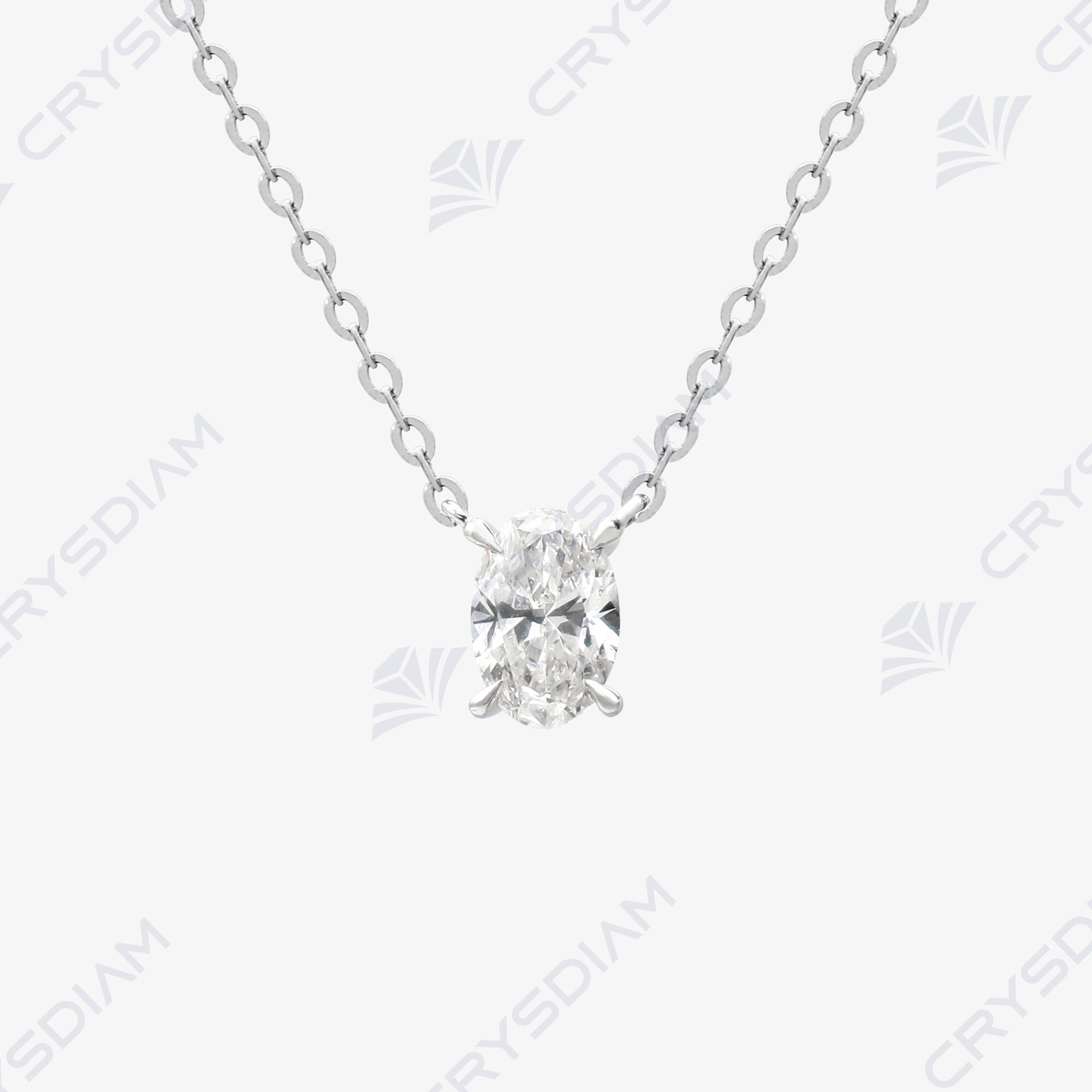 Oval shape solitaire necklace, TW0.38ct, 18KW