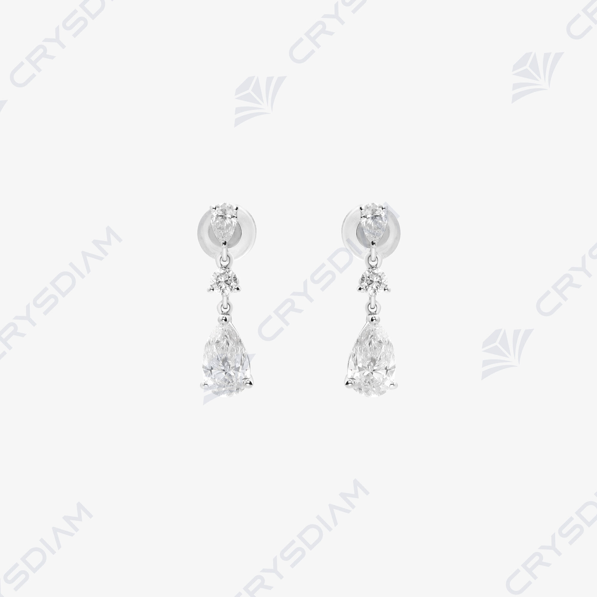 Pear/round shape drop earrings, TW1.44ct, 18KW