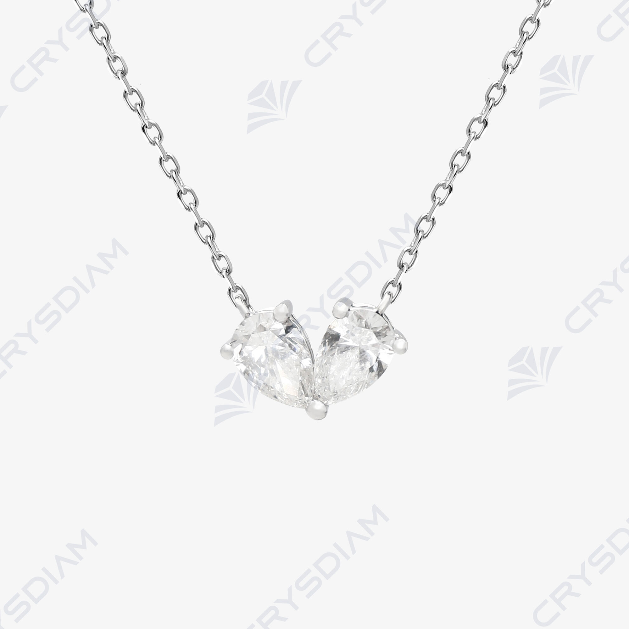 Pear shape toi et moi necklace, TW0.69ct, 18KW