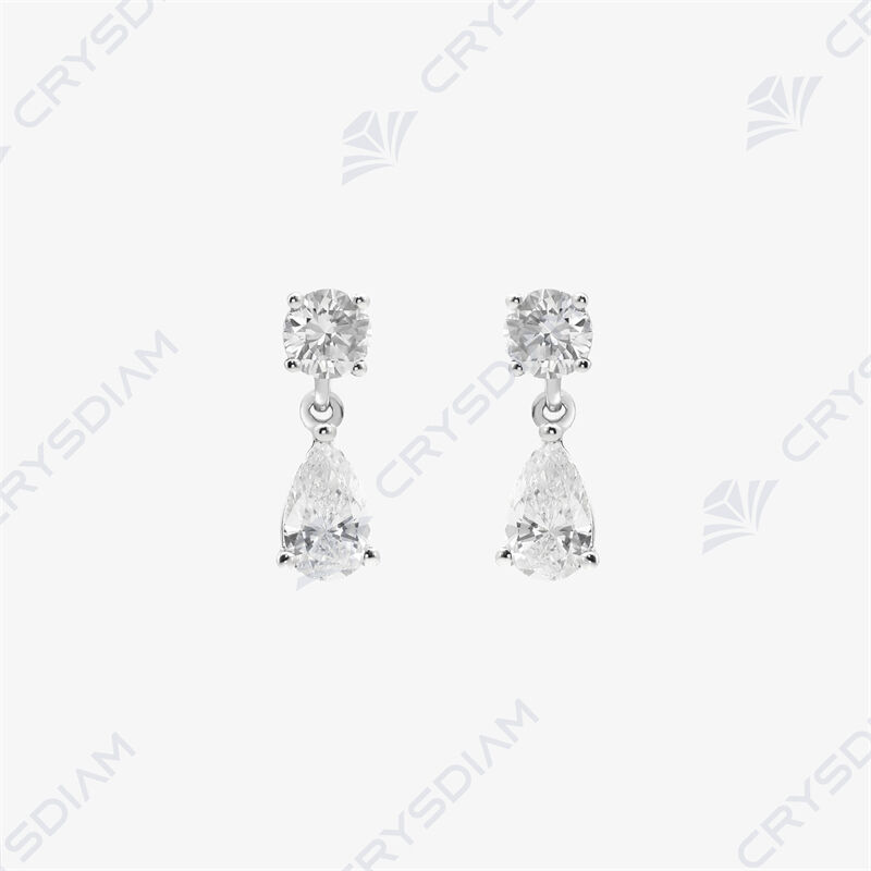 Pear/round shape drop earrings, TW1.68ct, 18KW