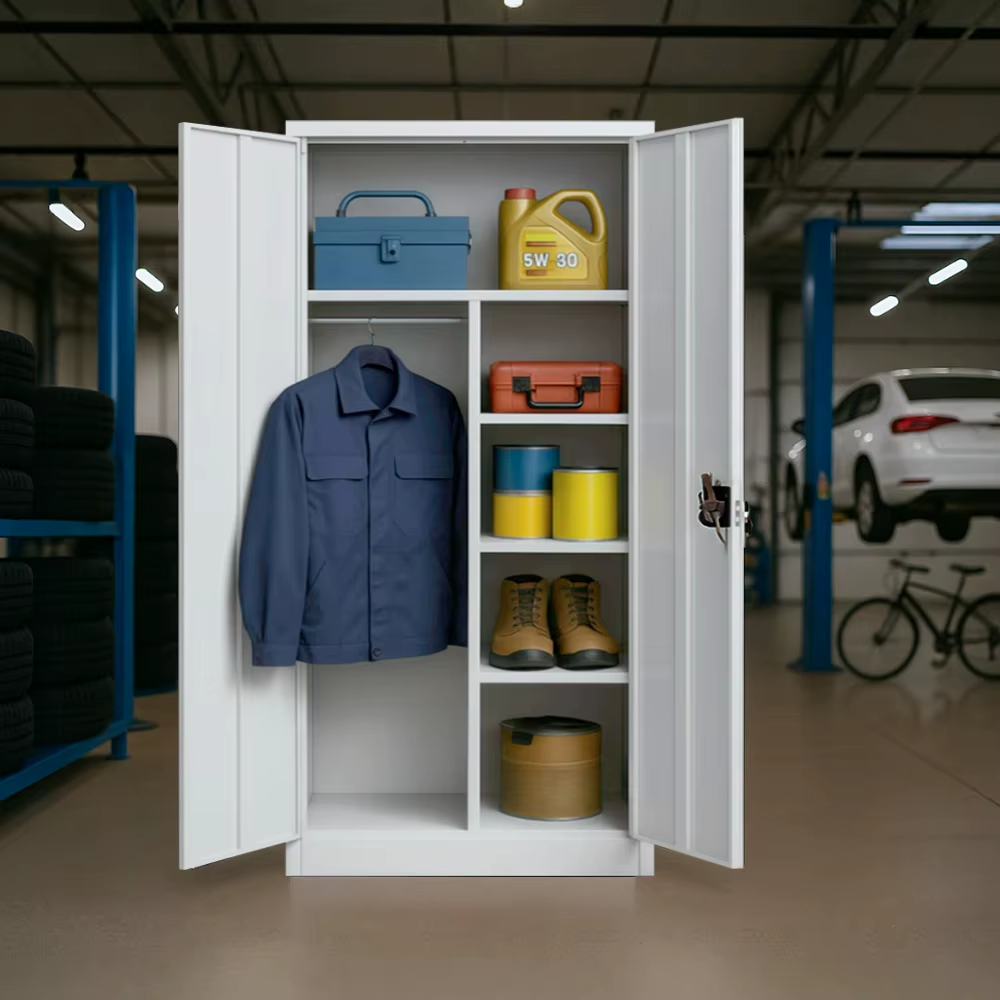 2-Door Steel Wardrobe, Multi-Scenario Metal Storage Cabinet for Office, Bedroom, School