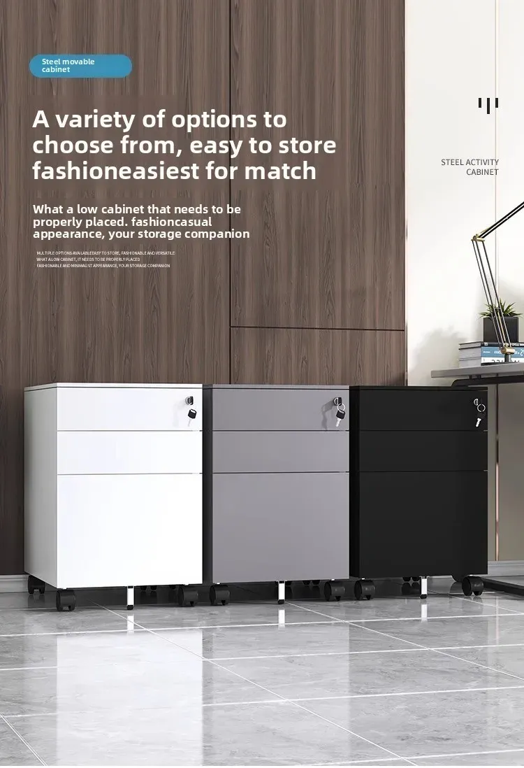 3-Drawer Lockable Mobile File Cabinet, Under-Desk Rolling Metal Storage Cabinet with Anti-Tilt Design, Fully Assembled