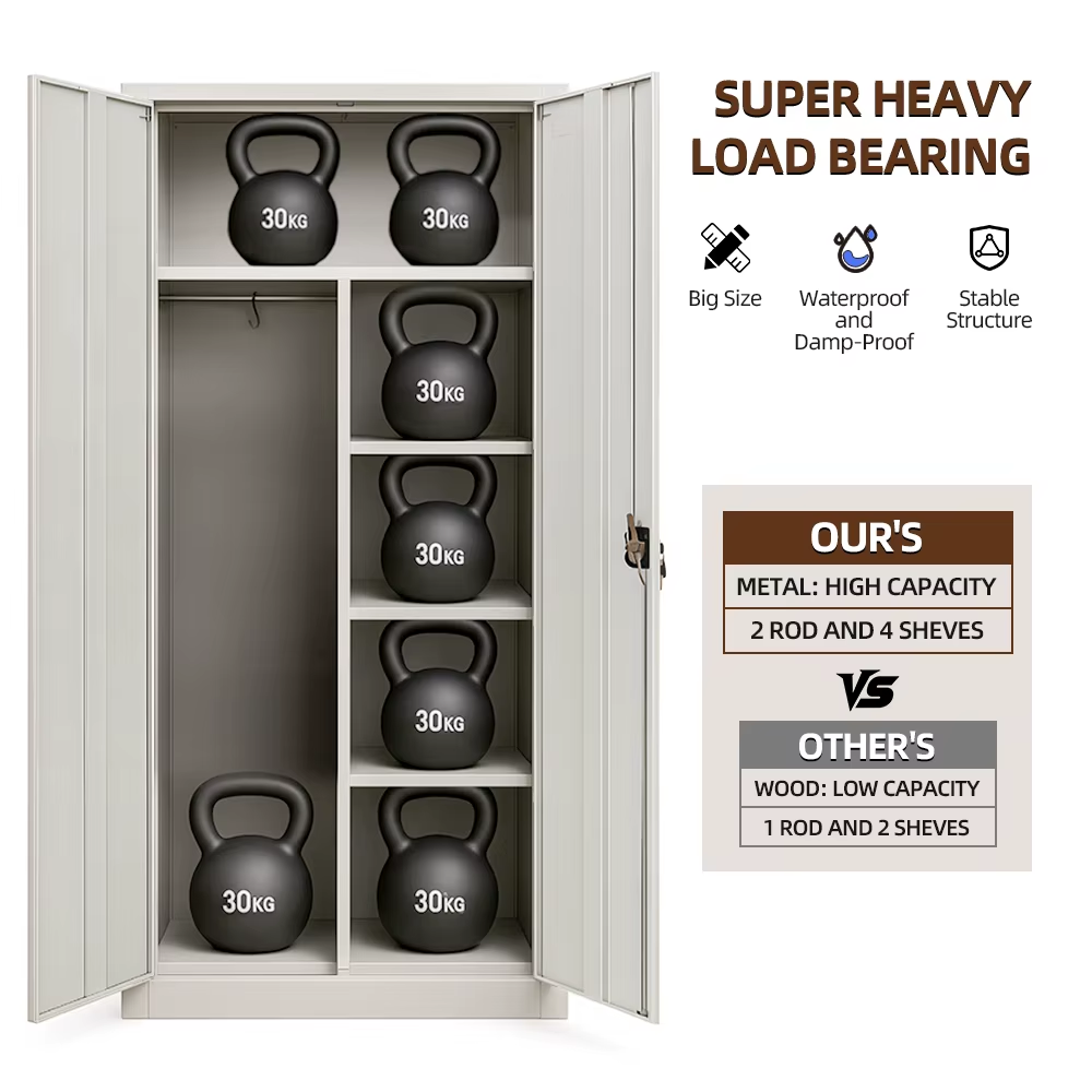 2-Door Steel Wardrobe, Multi-Scenario Metal Storage Cabinet for Office, Bedroom, School