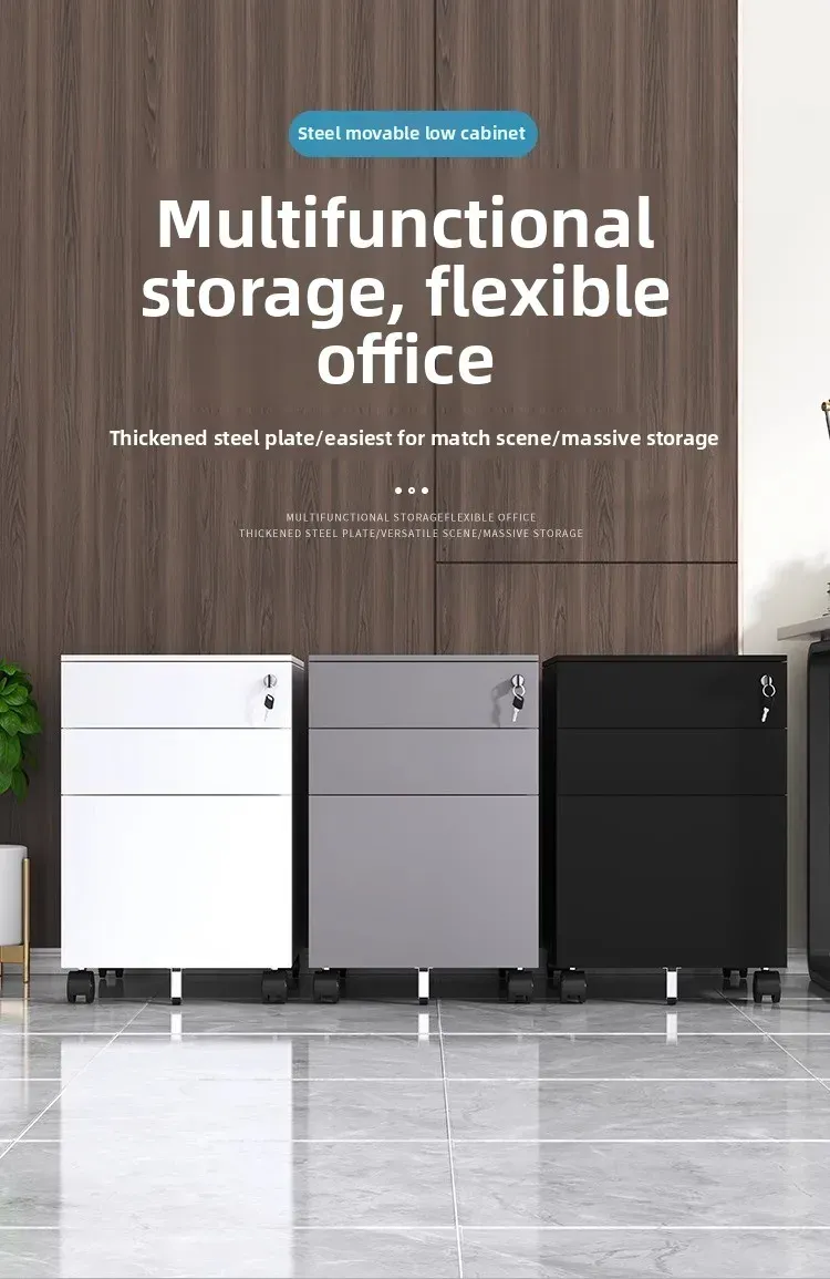 3-Drawer Lockable Mobile File Cabinet, Under-Desk Rolling Metal Storage Cabinet with Anti-Tilt Design, Fully Assembled