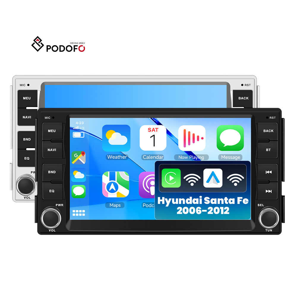 Podofo 7'' Android Car Radio 4+64GB Car Stereo for Hyundai Santa Fe 2006-2012 CarPlay/Android Auto/WiFi/BT OEM/ODM Manufacturer A4532SR/A4532BK