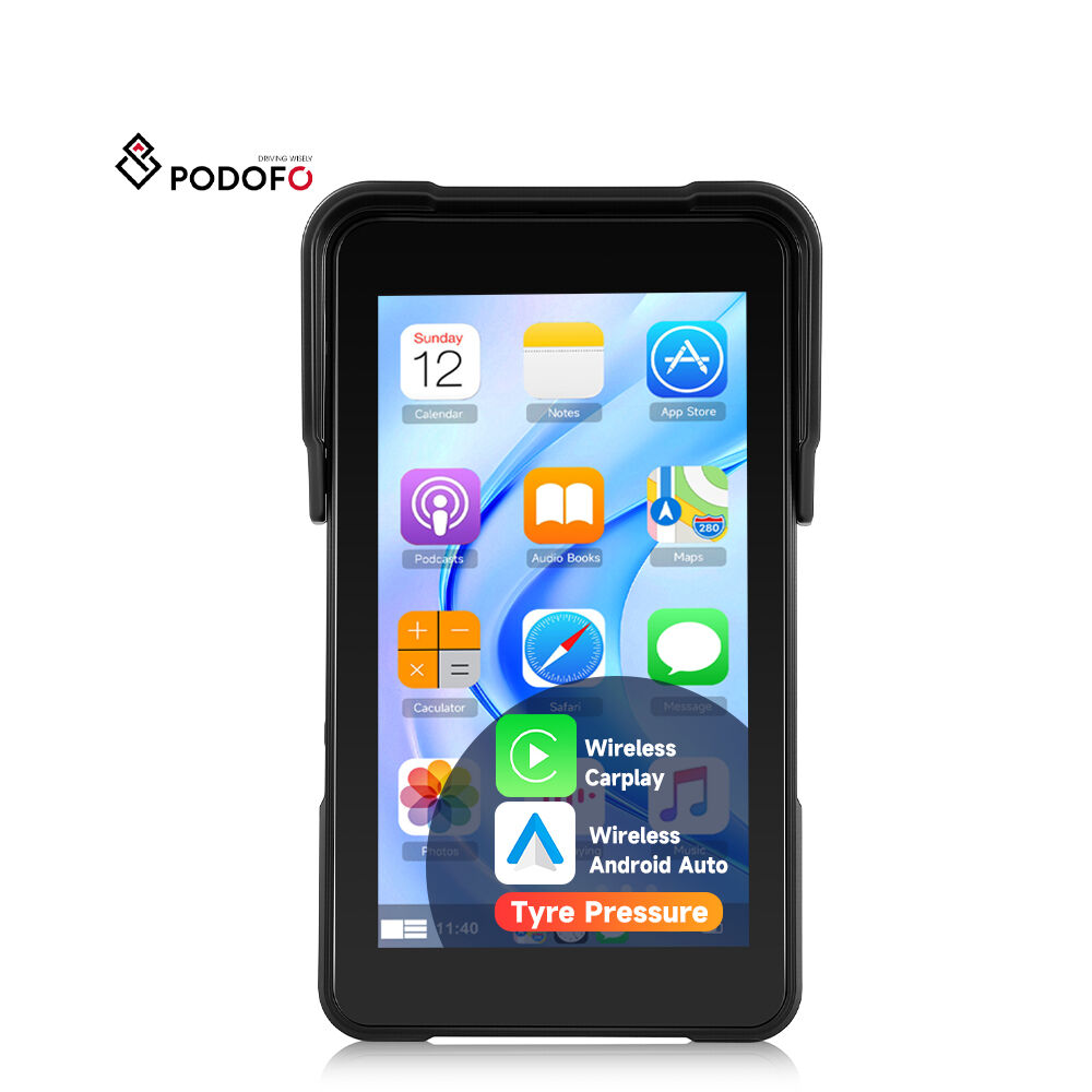 Podofo 5'' Vertical Screen Portable Motorcycle Wireless Carplay/Android Auto TPMS IPS IP68 Waterproof Easy Quick Release OEM A4328
