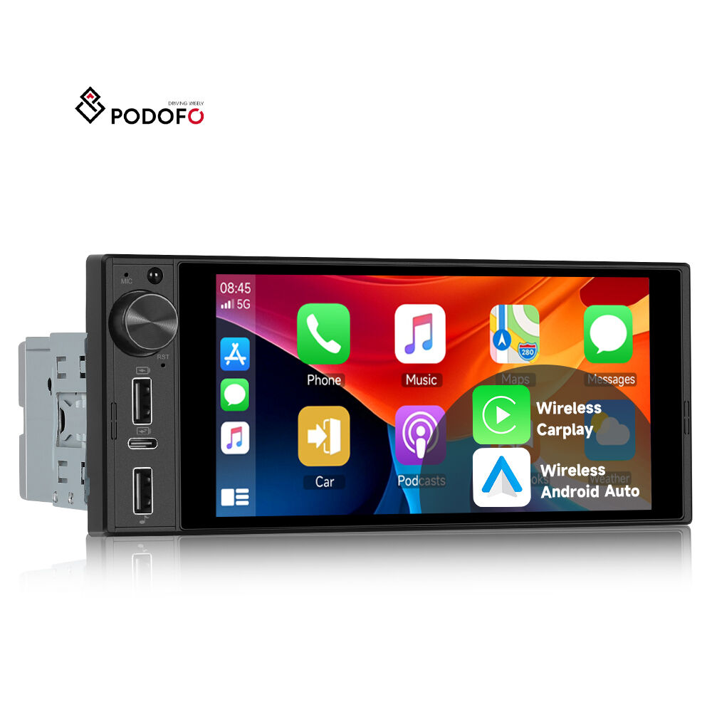 Podofo Car MP5 Player 1 Din 6-inch Incell Screen Car Radio Wireless Carplay Android Auto EQ + Remote Control Radio Para Auto OEM A4309